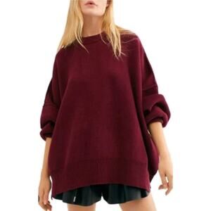 Free People Easy Street Tunic Sweater Knit Ribbed Pomegranate Women's Large